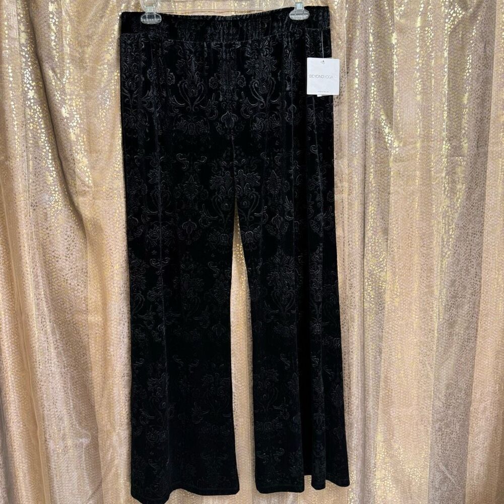 Beyond Yoga Black Baroque Velvet Wide Leg Cozy Lounge Pants XL NWT